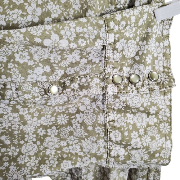 Old Navy Size XXL Shirt Blouse Floral Pearl Snap Cotton Western Cowgirl Fitted - Picture 6 of 7